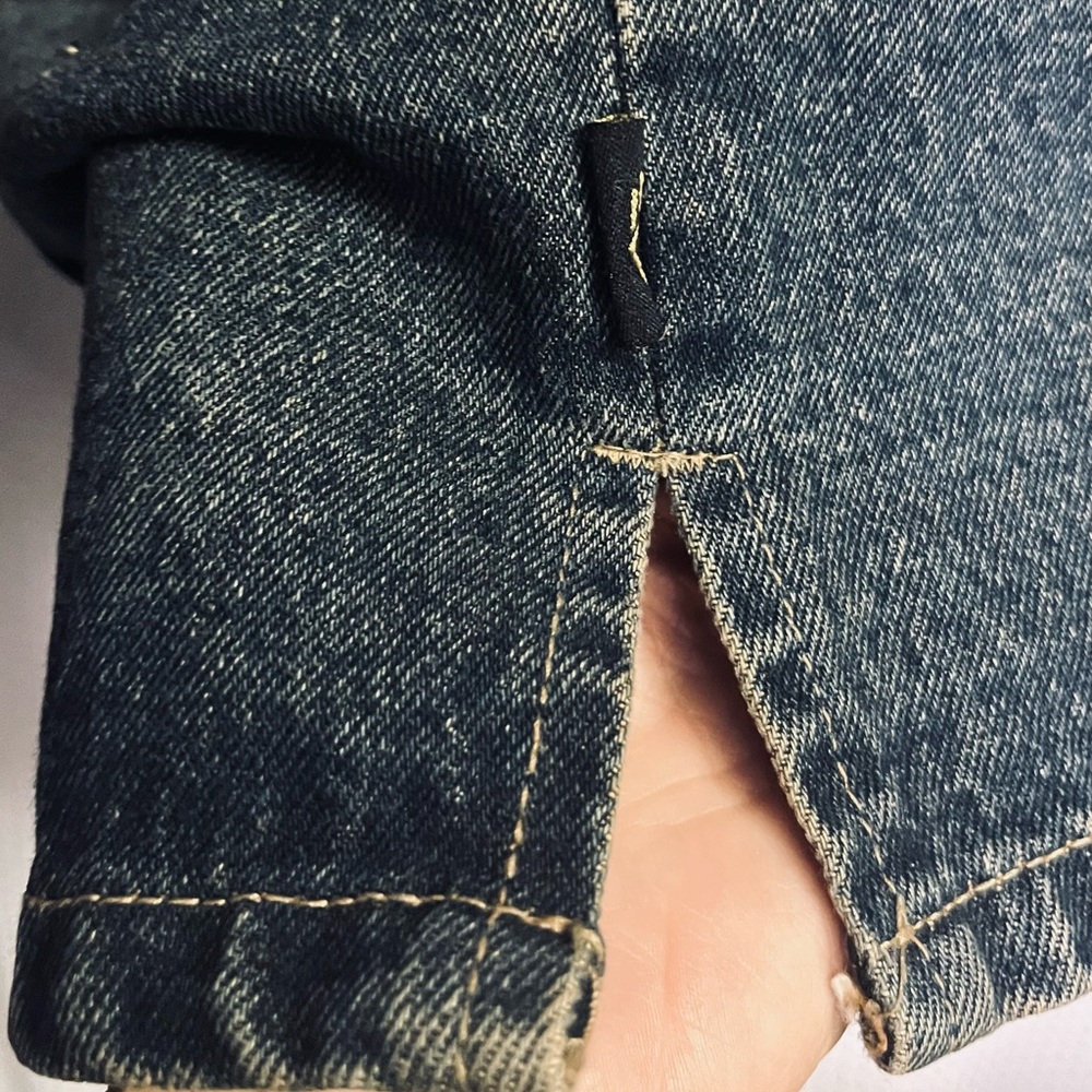 Vintage Vibes GL Patchwork Heavy Cotton Blue Jean Shirt Jacket Side Slits XXL - Picture 4 of 11